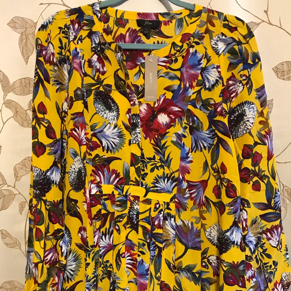 J Crew Silk Pleated Popover Top in Floral Print